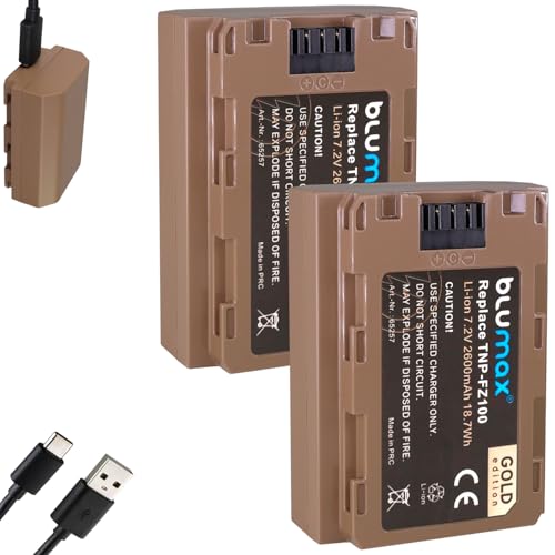 Blumax - Batería de repuesto para Sony NP-FZ100 (2600 mAh, con conector USB tipo C para Sony Alpha 9 III/A9 III 7C 7R4/FX30/A7 IV / A1-6600 ZV-E1