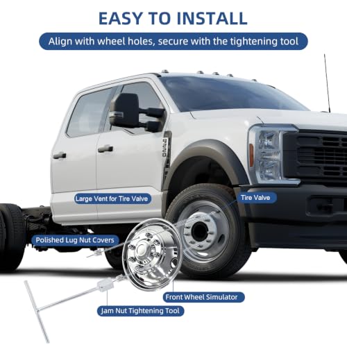 Image of hightall 19.5 Wheel Simulators, 19.5 inch 10 Lug Stainless Steel Hubcaps,Polished Surface,2Pcs Front Wheel /2Pcs Rear Wheel,Bolts On Wheel Cover Set Compatible with Ford 1999-2002 F450 /F550