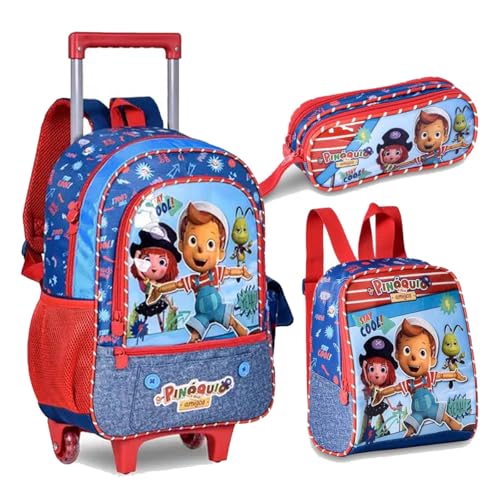 Kit Mochila Pinoquio Infantil Rodinha Lancheira Estojo Clio