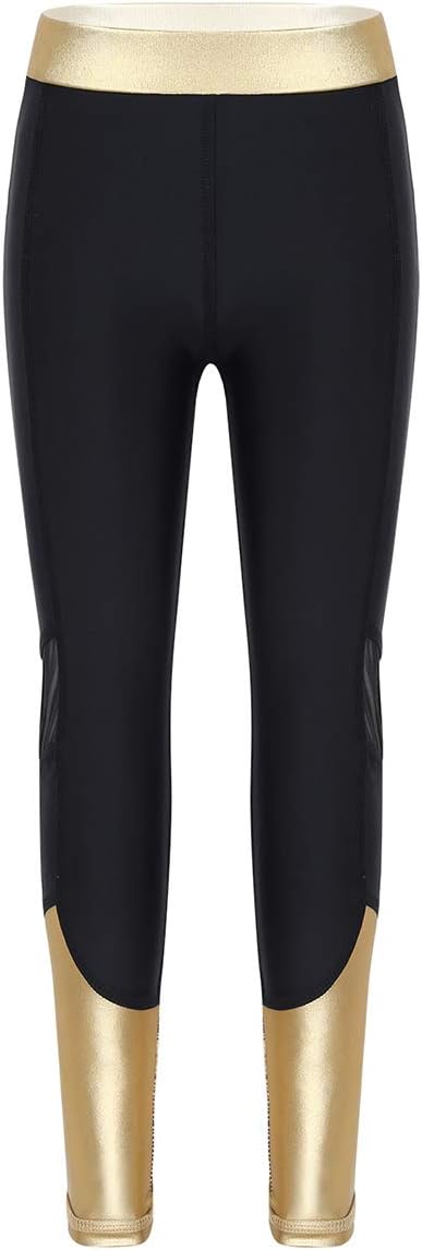 ACSUSS Kids Girls Stretchy Legging Shiny Metallic Dance Sports Pants Tights Athletic Workout Yoga Capris