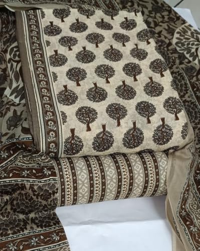 Image of DRAVINAM Trends Women's Premium Cambric Cotton Jaipuri Printed Unstitched Salwar Suit Dress Material with Mulmul Cotton Dupatta