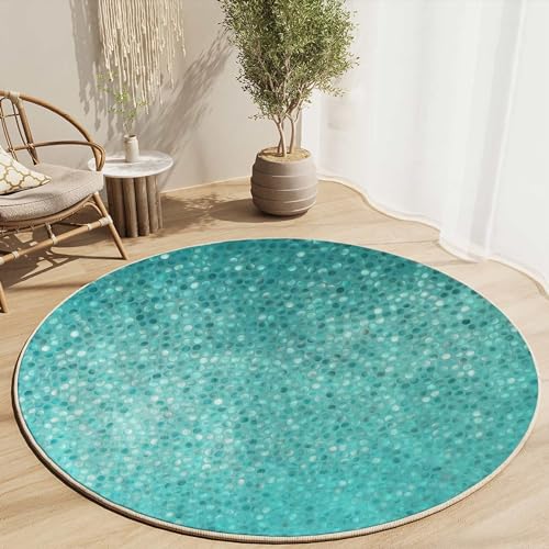 Momtumd Round Rug 2 Ft Turquoise Chair Mat For Hard Floors Teal Turquoise Seafoam Desk Chair Mat Hard Floor Protector Anti-Slip,Low Pile Desk Rug For Rolling Chair thumb #2