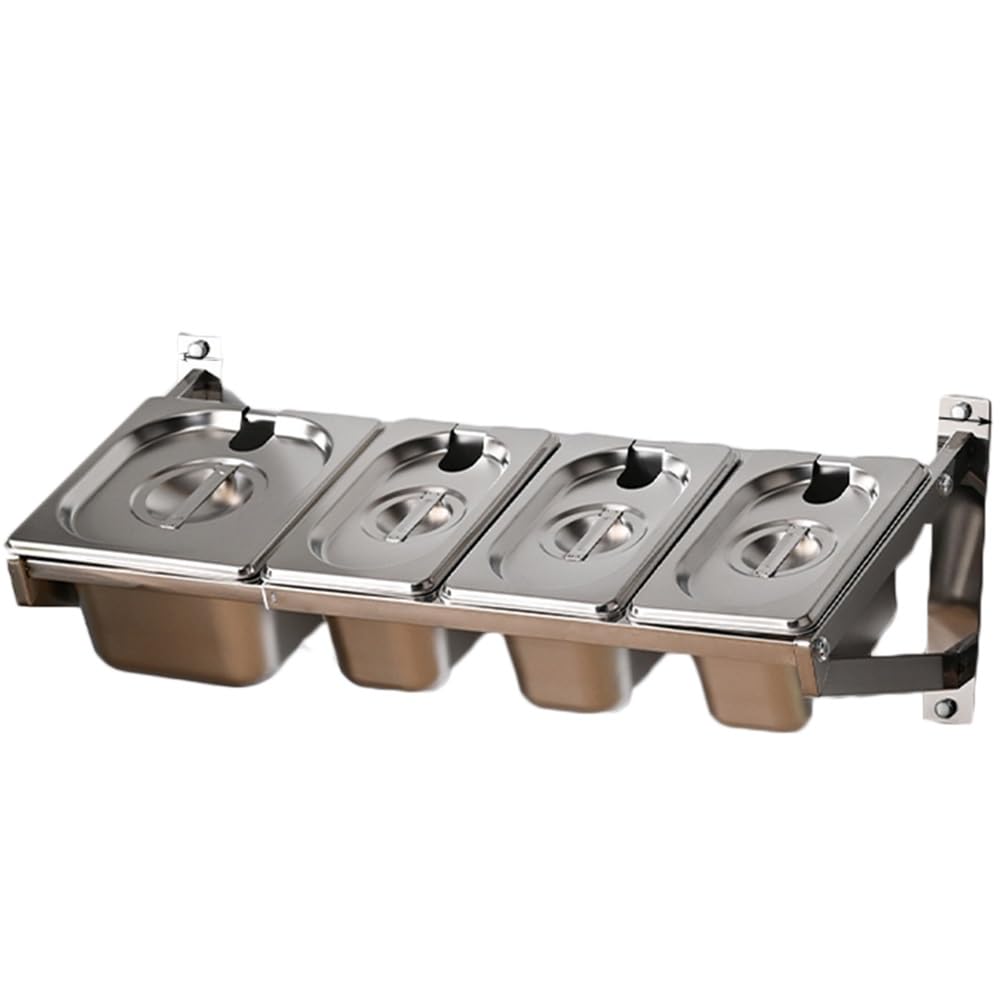 WDSOPK 5 Pans Stainless Steel Wall Mount Retractable Spice Rack With Cover,Expandable Multiple Compartments Organizer Holder,Kitchen Countertop Storage Seasoning (21x8.7x7in)