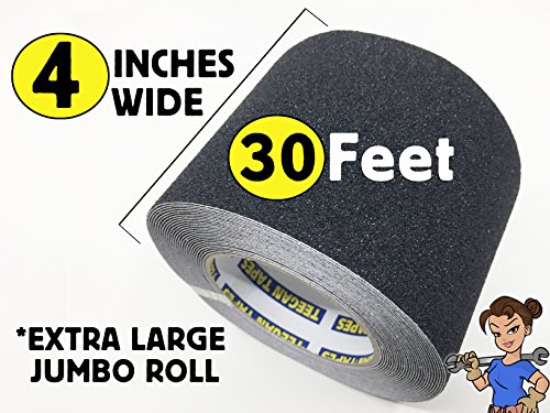 Gaffer Power Anti Slip Tape | Outdoor Waterproof Black Grip Tape For Stairs, Ladders | Non Slip, Non Skid Tread Tape | Traction Safety Tape | Black 4 Inch X 30 Feet | By Teegan Tapes #TOP2