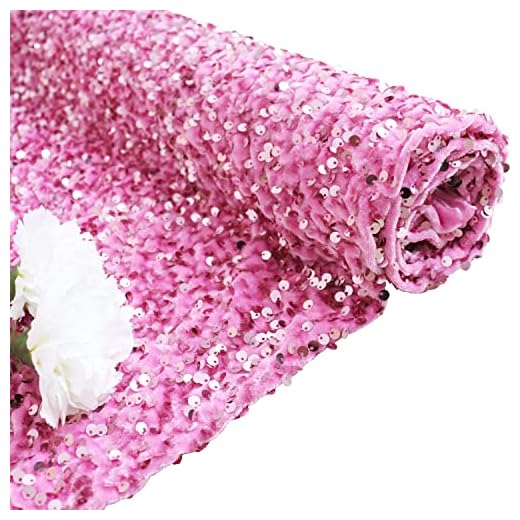 FANPROMS Sequin Fabric by The Yard Pink Sequin Velvet Fabric Glittery Mermaid Fabric for Dress Clothes Handmade Mesh Paillette Fabric with Sequined Sequence Material Unique Sparkle Fabric for Costume