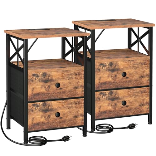 AMHANCIBLE Night Stand Set 2, Nightstand with Charging Station, End