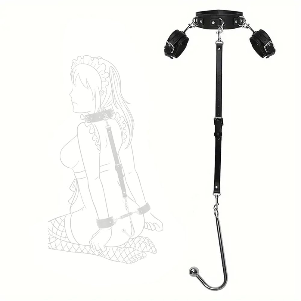 1 set di collare in pelle PU nera per esercizi yoga con gancio