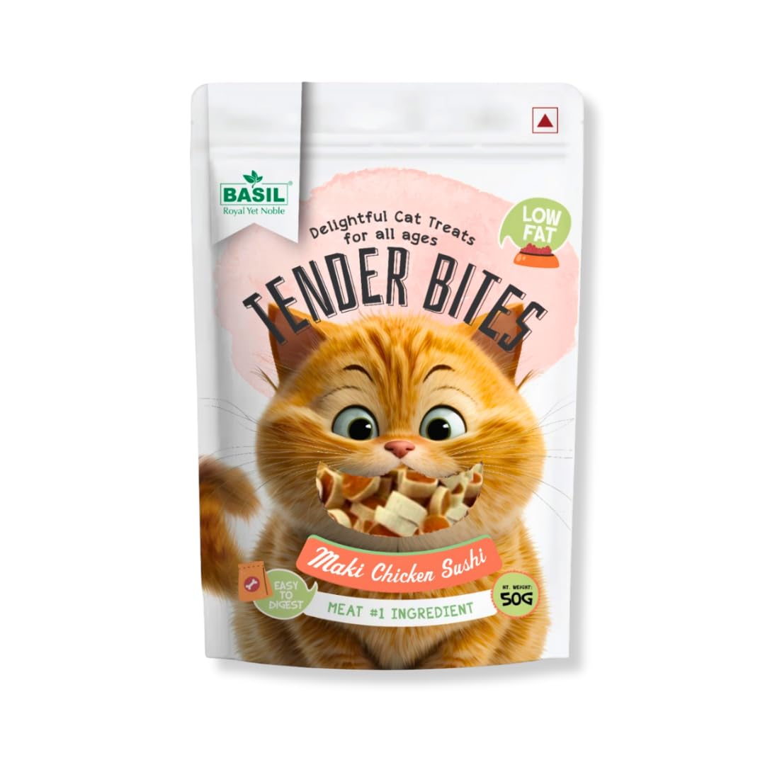 Basil Tender Bites - Maki Chicken Sushi - Premium Cat Treat | 50g Pack | High Protein, Healthy Reward Snack for Cats & Kittens-image-43