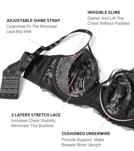 HACI See Through Bras for Women Sparkly Sexy Underwire Full Coverage Plus Size Unlined Lace3