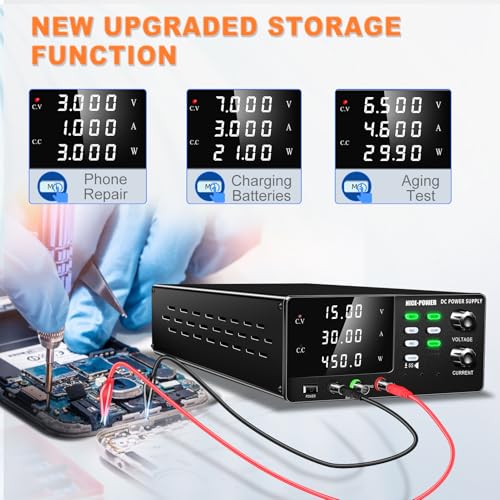 Image of NICE-POWER DC Power Supply Variable, 15V 30A 450W High Power Switching DC Regulated Bench Power Supply with Output Switch, OCP & OVP, Memory Function, Encoder Knob, 4-Digit LED Display, Lock Button