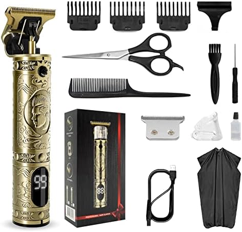 GASLIKE Hair Beard Trimmer for Men, Professional T Liners Clippers for Men, Mens Cordless Barber Clippers, Zero Gapped Grooming Hair Cutting Kit, LCD Rechargeable Shaver Clippers Gifts for Men, Gold