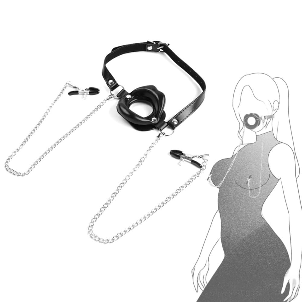 乳首SM Amazon | ニップルクリップ 口枷 セット smコスプレグッズ 乳首 チェーン 拘束具 レザー 黒 シリコン 乳首 クリップ 痛くない sm  開口器 女王様 調教 アダルトグッズ 調整可能 大人のおもちゃ 初心者 (ブラック) | Rikcct | SM