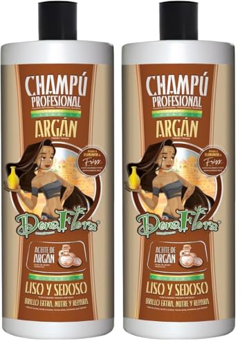 Champú Liso y Sedoso con Argán Dona Flora – Hidratación Profunda, Control del Frizz y Brillo Intenso – Cabello Suave y Manejable – Sin Parabenos – 1000ml (Paquete de 2)