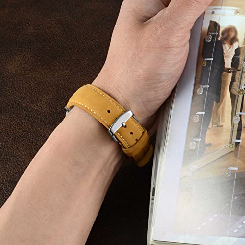 WOCCI 16mm Vintage Leather Watch Band for Men and Women, Silver Buckle (Tan)