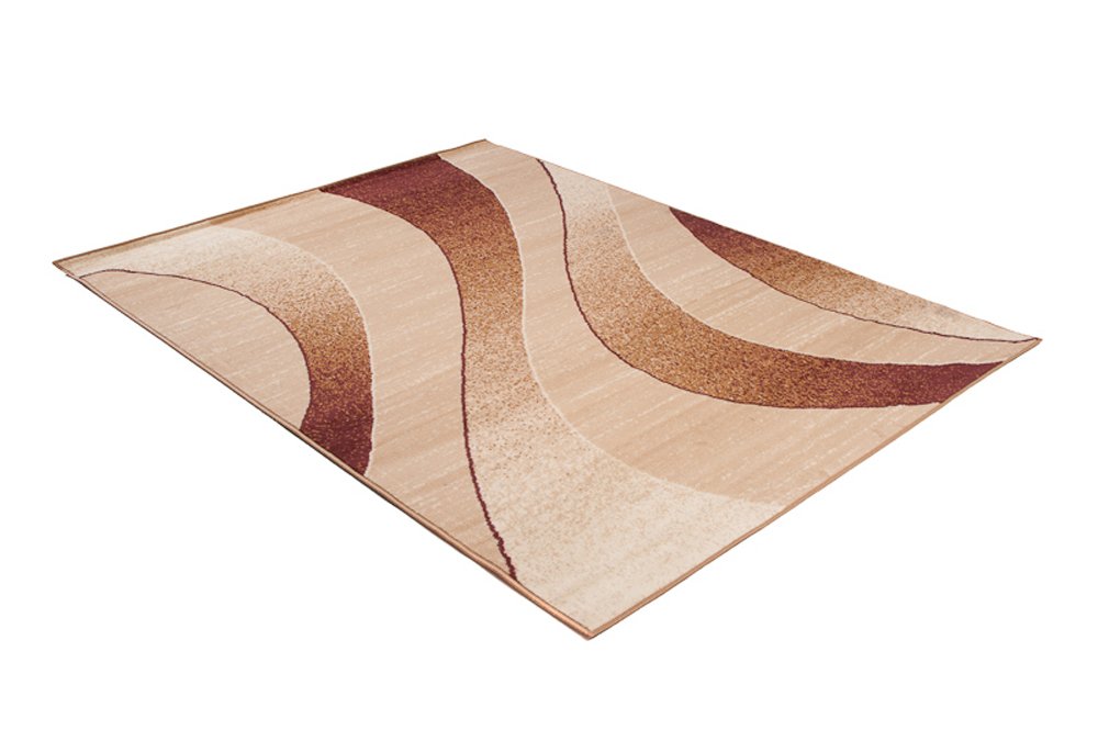 TAPISO Dream Tapis de Salon Chambre Adulte Salle à Manger Bureau Design Moderne Marron Beige Jaune Abstrait Motif Ondes Vagues Poil Court Léger Résistant Fin Doux 120 x 170 cm