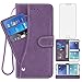 Compatible with Samsung Galaxy J7 2015/J7 Neo/J7 Nxt/J7 Core/7J Duos Wallet Case and Tempered Glass Screen Protector Flip Credit Card Holder Cell Phone Cover for SM J700 J700P J700T J00T1 J700M Purple