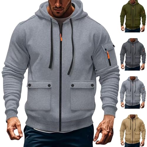 Y2K Sweat à capuche pour homme avec fermeture éclair Veste à capuche chaude respirante Veste d'hiver unie Sweat-shirt avec poches Veste d'extérieur Mode Pull de travail, gris foncé, S