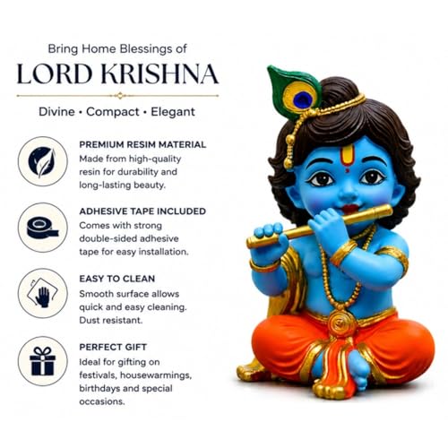 Image of UNOVATE Krishna Statue for Car Dashboard, Home Temple & Office Desk Decor. Krishna Idol for Pooja | (Blue Colour)