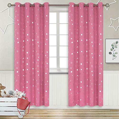 Image of BGment Pink Curtains for Girls Bedroom 84 Inch Length, Star and Moon Blackout Curtains for Kids Babys Bedroom, Room Darkening Thermal Insulated Window Grommet Curtains for Nursery, 52 Wide, 2 Panels