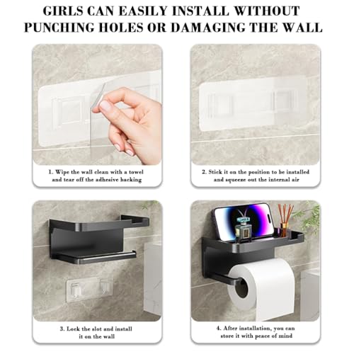Image of HASTHIP Toilet Paper Roll Holder with Mobile Stand - Plastic Self Adhesive Tissue Holder for Bathroom Toilet Papers Stand Bathroom Accessories(ABS, Black, Square, 18x10x8cm)