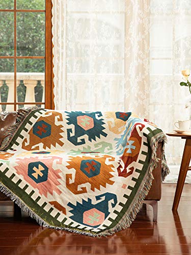Sonemone Boho Throw Blanket Year Round Aztec Bohemian Blanket Home Cozy Couch Sofa Bed Travel 50"X60" Multicolor #TOP1
