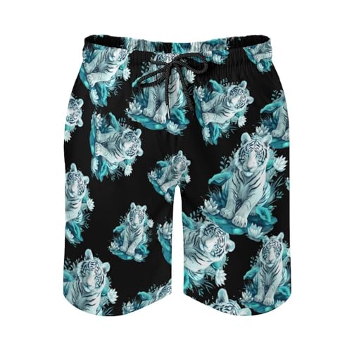 Cute White Tiger Men's Swim Trunks Quick Dry Beach Shorts Board Shorts Bathing Suits with Pockets3