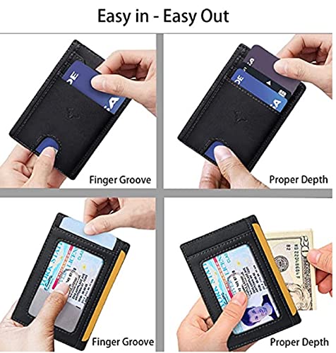 Image of Contacts Genuine Leather Slim Wallet | RFID Blocking Skinny Minimal Thin Front Pocket Wallet Sleeve Card Holder for Men | Up to 7 Card Slots Including 1 ID Window (Black)