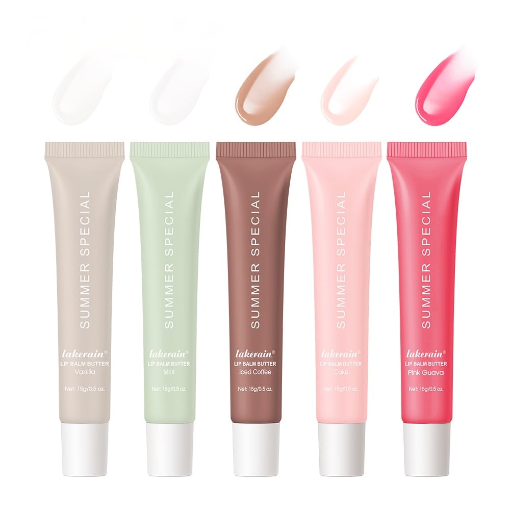 5-Color Summer Special Butter Lip Balm Set-Shea Butter Avocado Oil Formula Long-lasting Hydrating Non-Sticky Lip Gloss Soften Dry