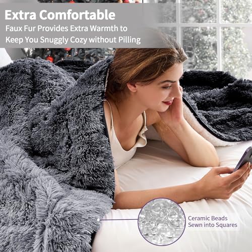 Image of yescool Weighted Blanket for Adults (20 lbs, 60 inch x 80 inch, Obsidian Black) Heavy Blanket for Sleeping Perfect for 140-160 lbs, Queen Size Faux Fur Blanket with Premium Glass Bead