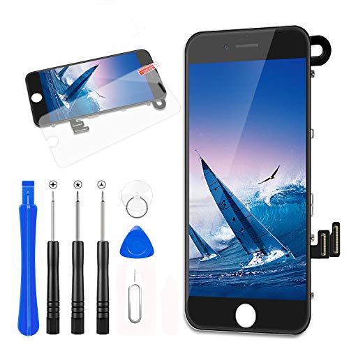 for iPhone 7 Screen Replacement, FLYLINKTECH Full Assembly LCD Display Digitizer with Front Camera, Ear Speaker, Proximity Sensor and Repair Tool Kit (Black)