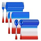 【Healthy】Rainbow Plastic Silverware made of 100% food grade plastic, and no toxic . Specially designed red white blue disposable plastic silverware has reliable strength and durability, making it sturdy and healthy. 【Value Pack】Colorful Plastic Cutle...