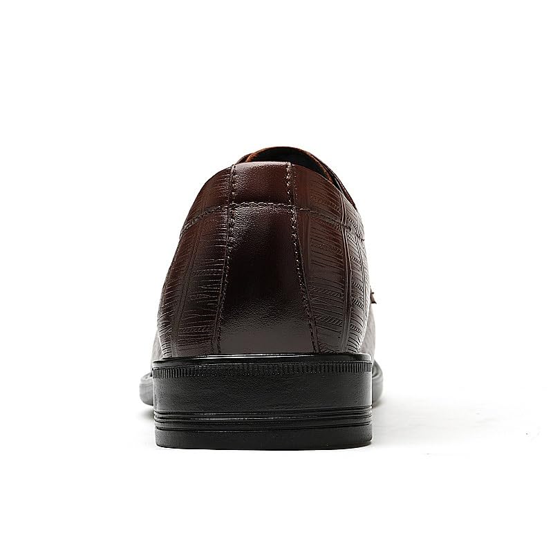 Oxford Shoes for Men Lace Up Round Burnished Toe Leather Plaid Derby Shoes Rubber Sole Low Top Slip Resistant Prom4