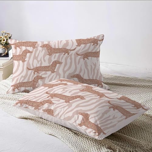 Housse de couette 220x240cm parure de lit microfibre teckel rose beige - 6