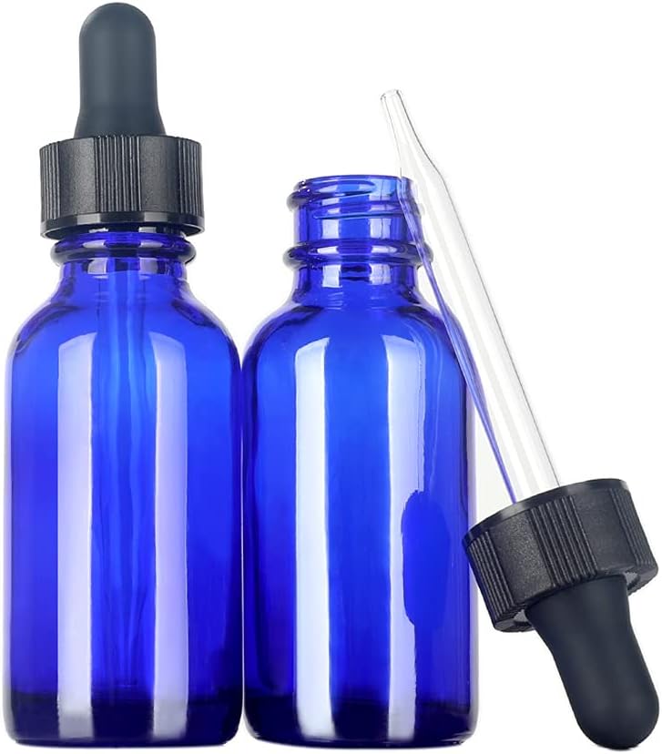 Magic Season Boston Round Glass Bottles (Blue / 30 ml with Droppers / 2 Pcs)