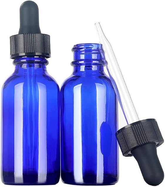 Magic Season Boston Round Glass Bottles (Blue/ 1 oz. with Dropper/ 2 Pcs)