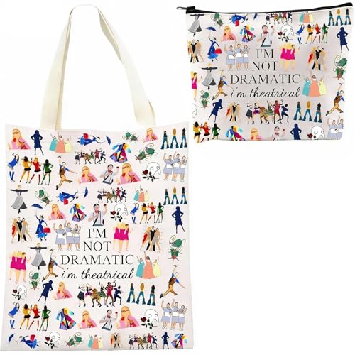 2PCS Musical Theatre Gifts Broadway Style Canvas Tote Makeup Bag Set