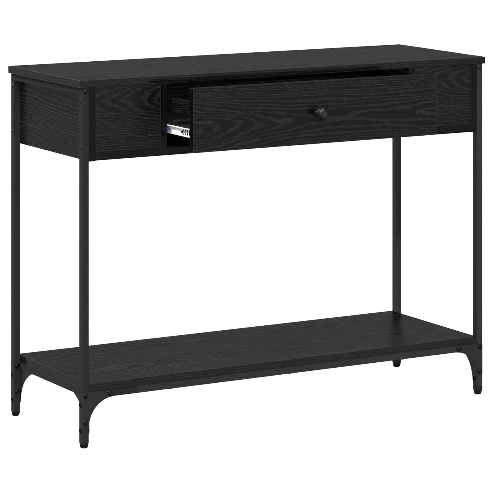 Stolik konsolowy, czarny, imitacja dębu, 100 x 34,5 x 75 cm, materiał drewnopochodny z szufladą i regałem, stabilny stolik pomocniczy do salonu, korytarza, sypialni