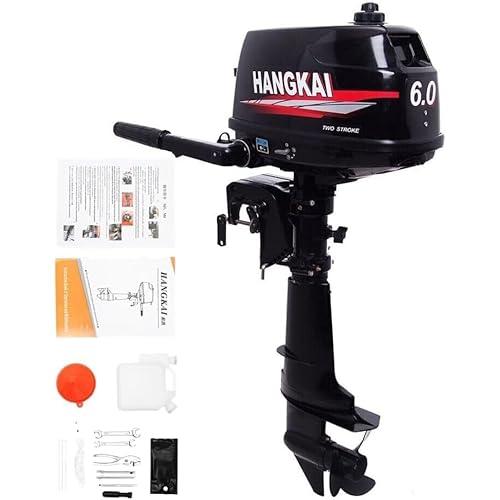 2-Stroke 6HP HANGKAI Outboard Motor, 102CC Heavy Duty Outboard Boat Motor Engine, Fishing Inflatable Fishing Boat Engine, Short Shaft Boat Motor with Water Cooling & CDI Ignition System