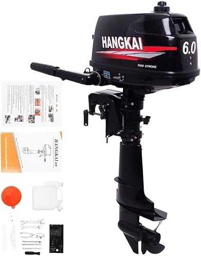 2-Stroke 6HP HANGKAI Outboard Motor, 102CC Heavy Duty Outboard Boat Motor Engine, Fishing Inflatable Fishing Boat Engine, Short Shaft Boat Motor with Water Cooling & CDI Ignition System