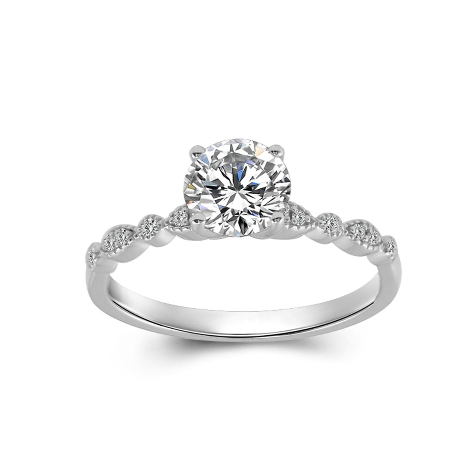 Anillo de compromiso de oro blanco de 14/9/18 quilates, sin piedras preciosas, anillo de boda con moissanite redondo de 1 quilate para mujer