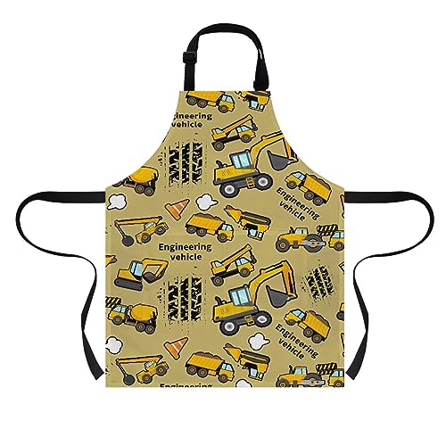 Dolyues Kids Aprons Truck Print Adjustable Bib Apron with 2 Pockets, Toddler Boys Chef Apron with Adjustable Neck Strap for Painting Cooking Baking
