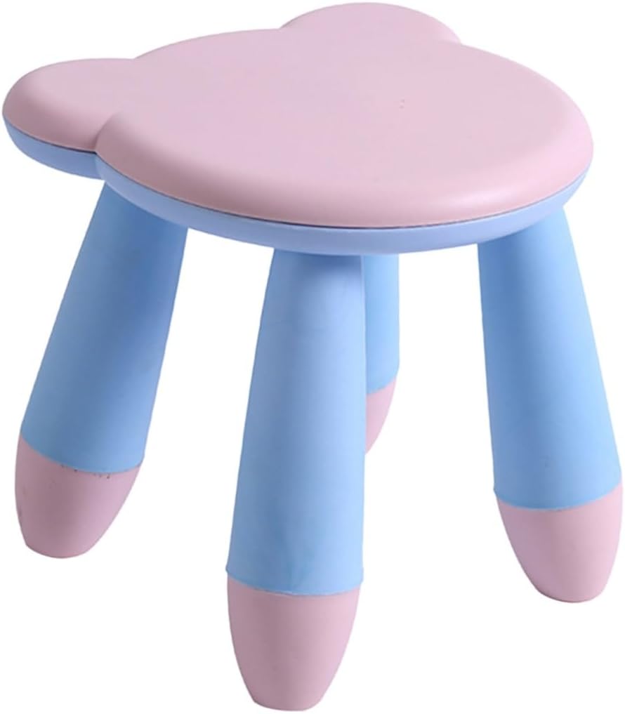 Cartoon Stool Anti-Slip Plastic Step Stool Thickened Footstool Cute Pink Bear Design for Home and Kindergarten Use,