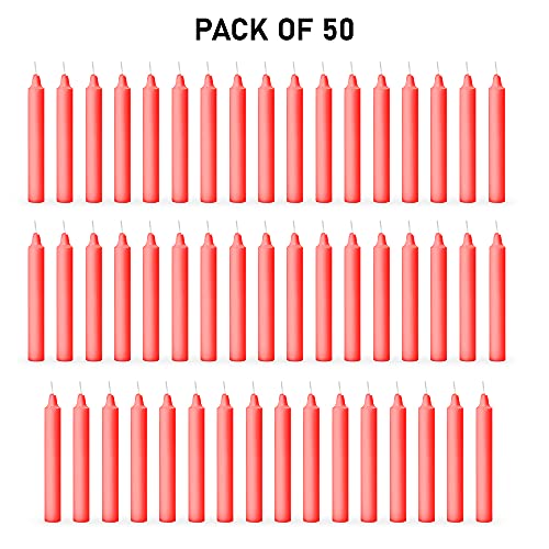 Image of AuraDecor Pack of 50 Stick Candles || Especially Meant for Healing, Chakras, Ritual Candles, Decoration, Lighting, Home Decor || Burning Time 3 to 4 Hours Each (Red), Paraffin Wax