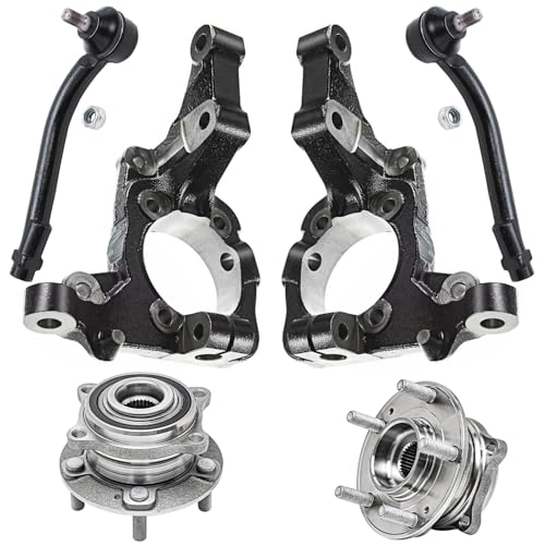 Image of Detroit Axle - 6pc Front Loaded Knuckles Kit for 2007-2012 Hyundai Veracruz, 2 Steering Knuckles Assembly 2 Wheel Bearing Hubs 2 Outer Tie Rods 2008 2009 2010 2011 Replacement