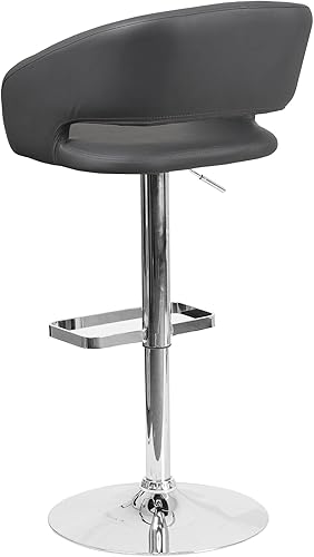 Miniatura 45 de Flash Furniture Erik Taburete de bar contemporáneo de altura ajustable con reposapiés y respaldo medio redondeado, taburete tapizado de altura de