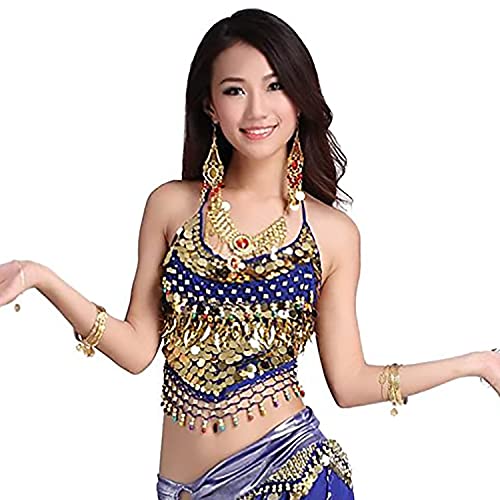 Image of VRITRAZ Women's Chiffon Belly Dance Chiffon Top, Harem Pants and Hip Scarf Ringy Golden Coins Fancy Pants