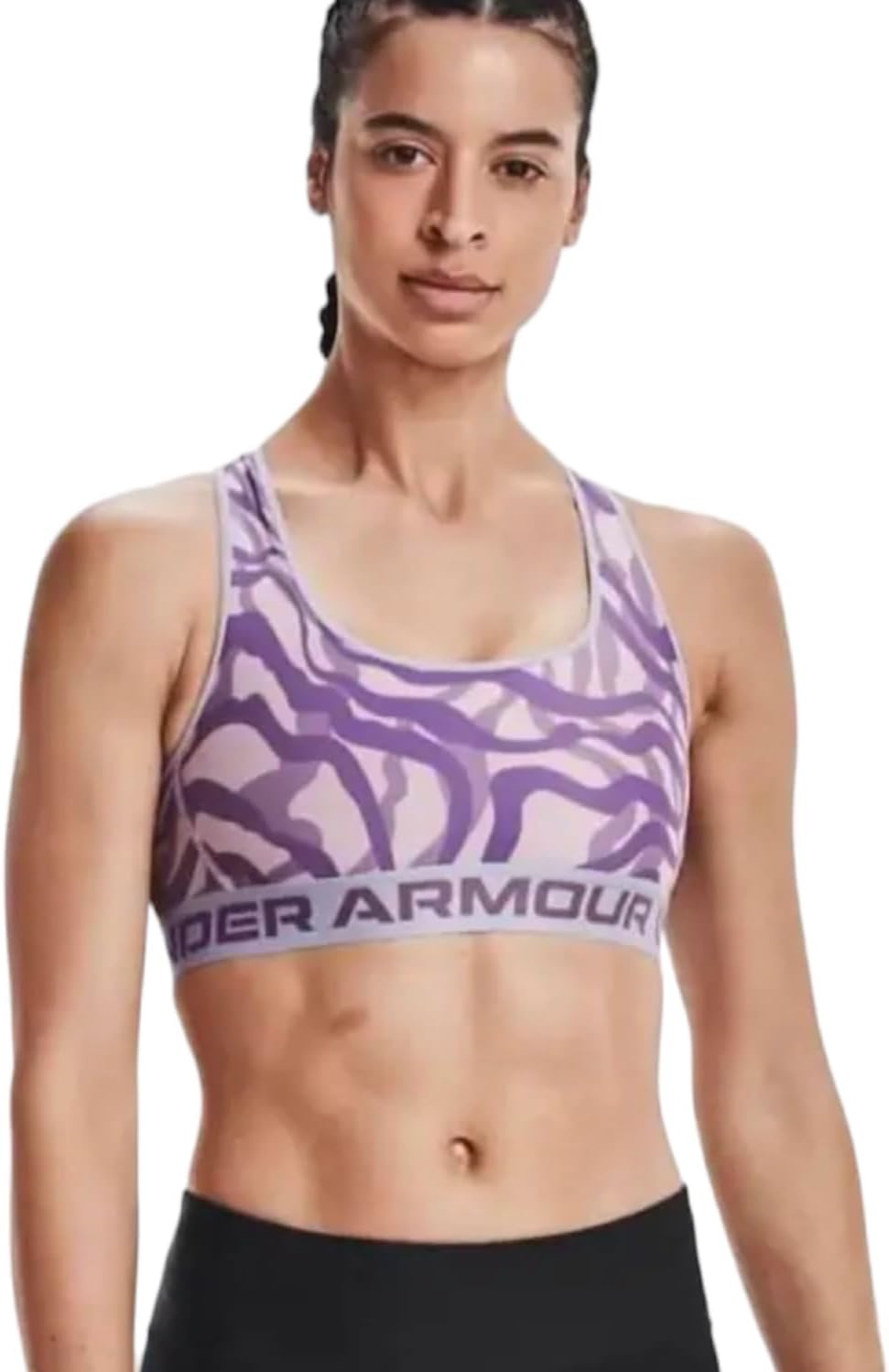 Under Armour Women's Bra Polyester/Elastane Blend Crossback Mid Printed Purple (Large)