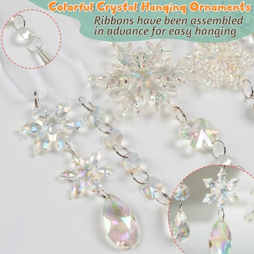 Image of GuassLee 36pcs Crystal Christmas Tree Ornaments - Iridescent Acrylic Snowflake Icicle Drop Crystal Hanging Ornaments for Christmas Tree Winter Wonderland Frozen Themed Birthday Party Decor