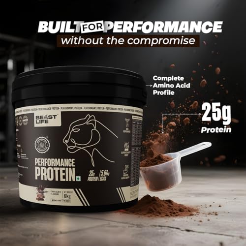 Image of BeastLife Performance Yeast Protein Powder | 25g Protein | Chocolate |NABL Lab Certified | High Absorption for Muscle Growth |Smooth & Light, Easy to Digest with Ultrasorb Tech|5.64g BCAA | Best For Gut | Beta Glucan | Improves Immune Function | 6 Kg