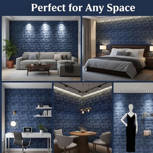 Image of Kayra Decor PVC Wall Panel - PVC Diamond Design, Electric Blue Color 19.7 inch X 19.7 inch (Pack of 18) - Covers 48.51 Sq. Ft.